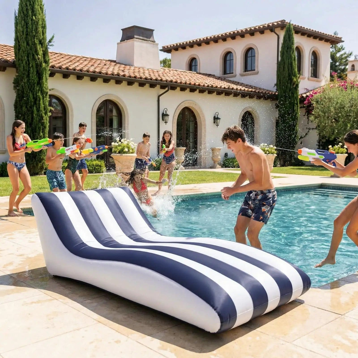 Mediterranean Stripe Pool Lounger | Home Decor | Gift Ready