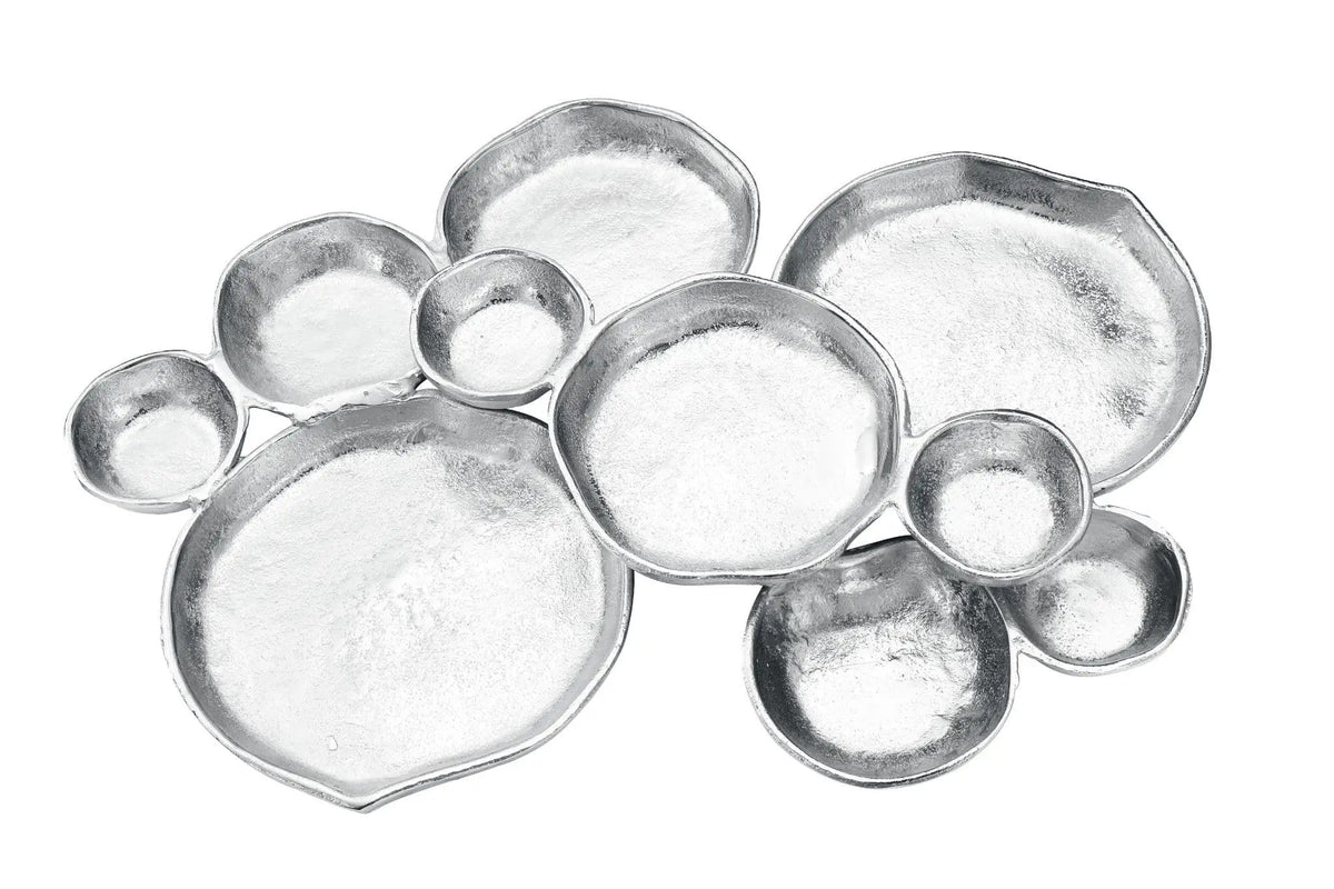 Cluster of 10 Round Serving Bowls Silver Clusters Decorative Tray | Brass | Serving Platter | Home Decor