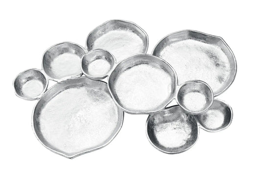 Cluster of 10 Round Serving Bowls Silver Clusters Decorative Tray | Brass | Serving Platter | Home Decor