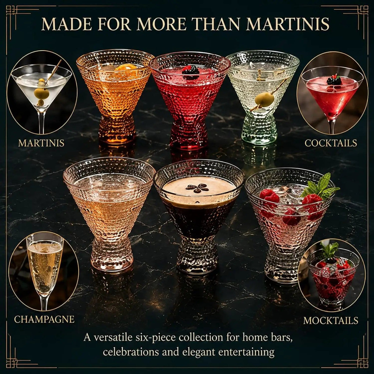 Tonal Hobnail Martini Cocktail Glassware | 8 oz | Set of 6 | Entertaining