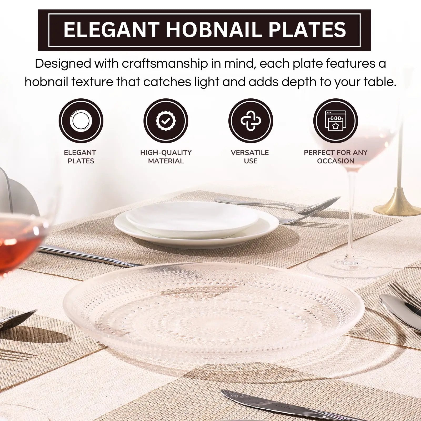 Glass Hobnail Dinner or Charger Plates | Set of 4 | Clear from PriceLows™
