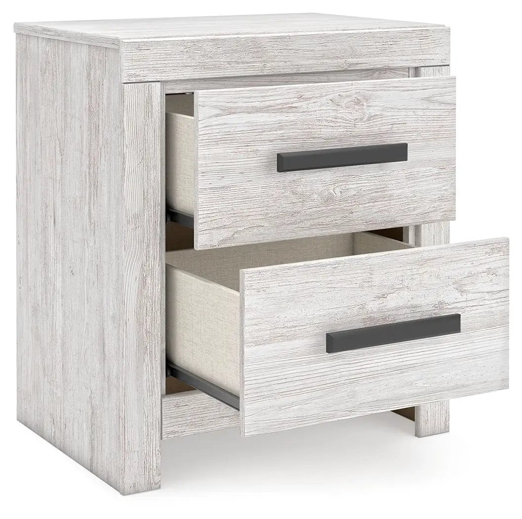 Cayboni Two Drawer Nightstand | Whitewash Finish | Replicated Worn Paint | Engineered Wood