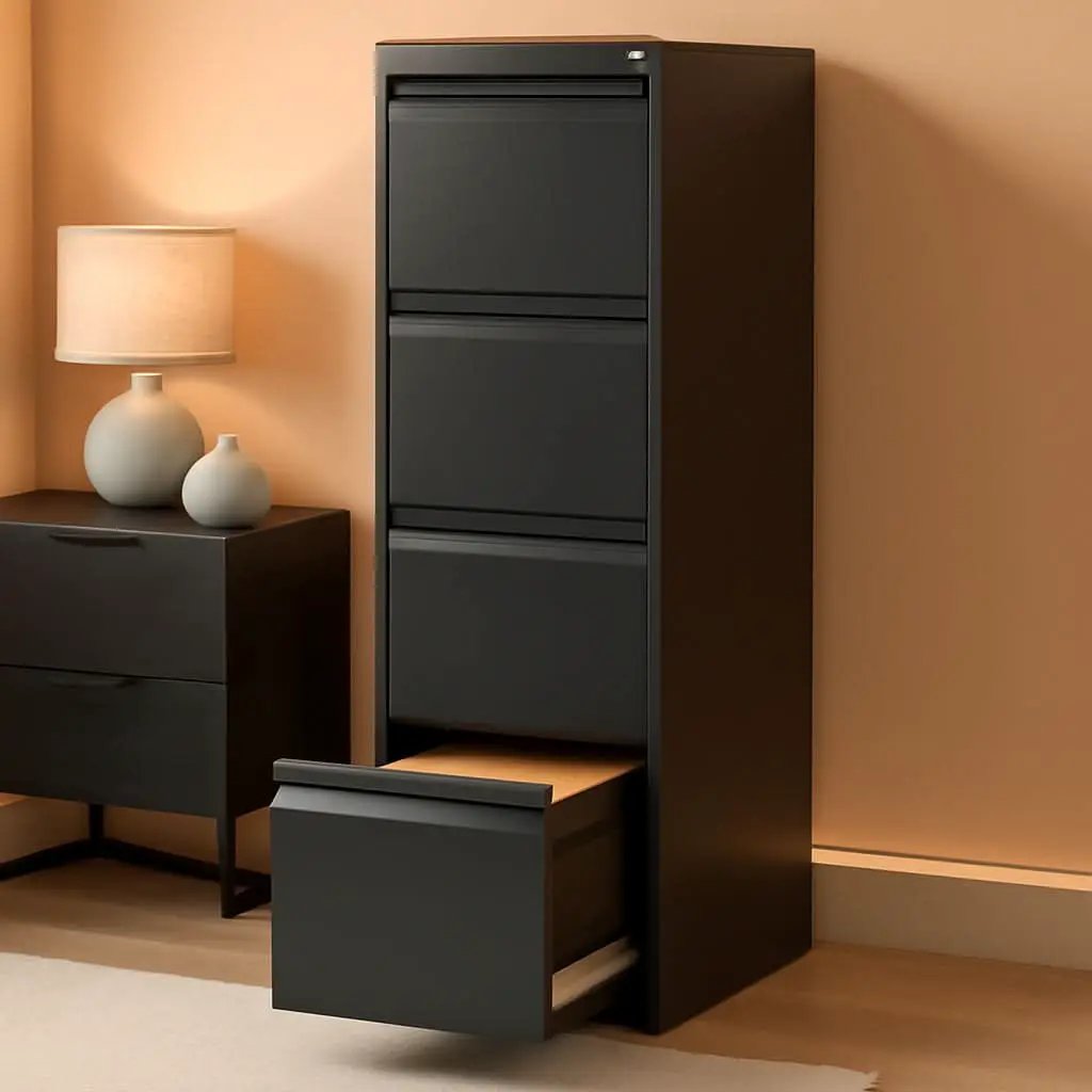 4 Drawer File Cabinet With Lock Black Metal Vertical Filing Cabinet from PriceLows™