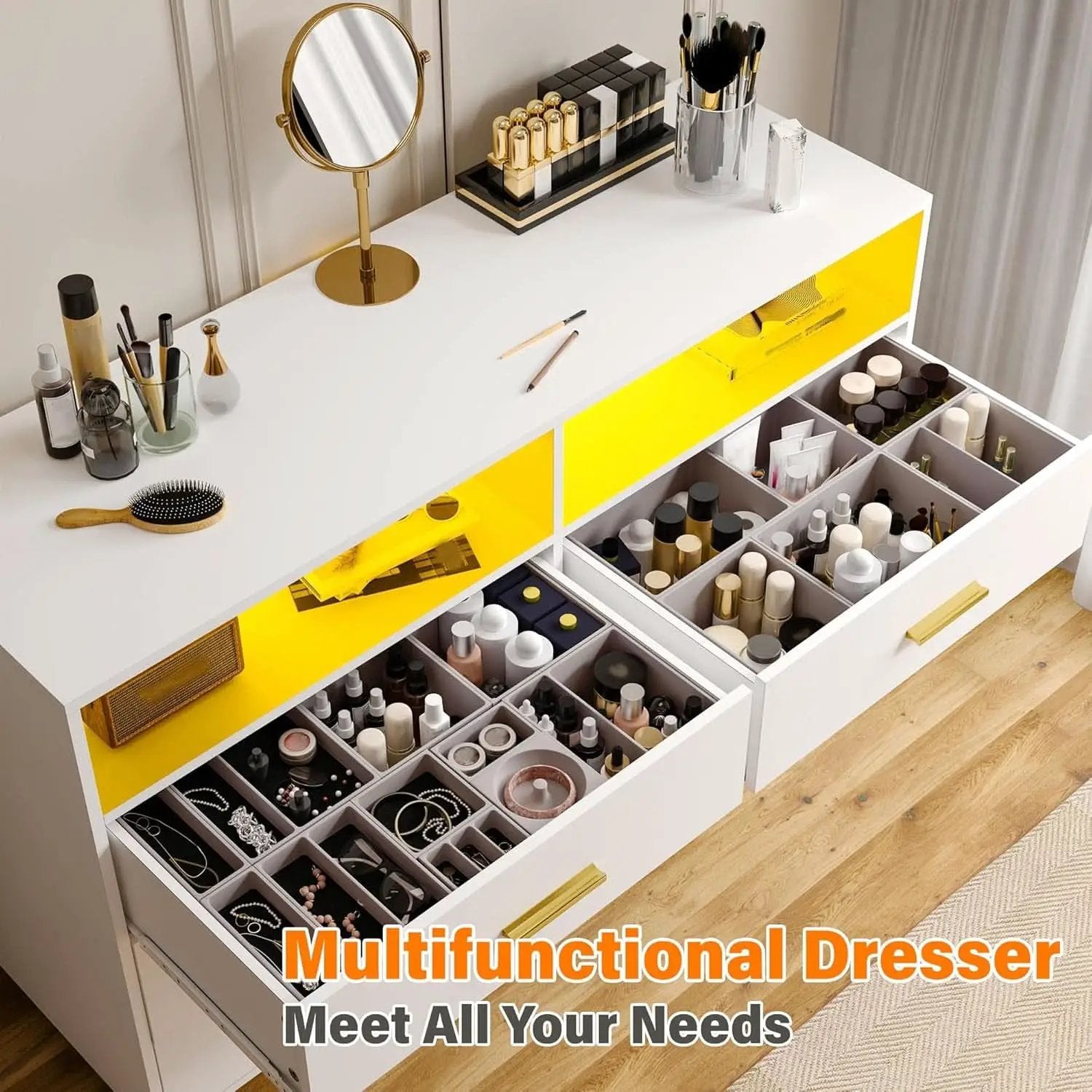 Elegant White Dresser With Integrated LED Lighting from PriceLows™