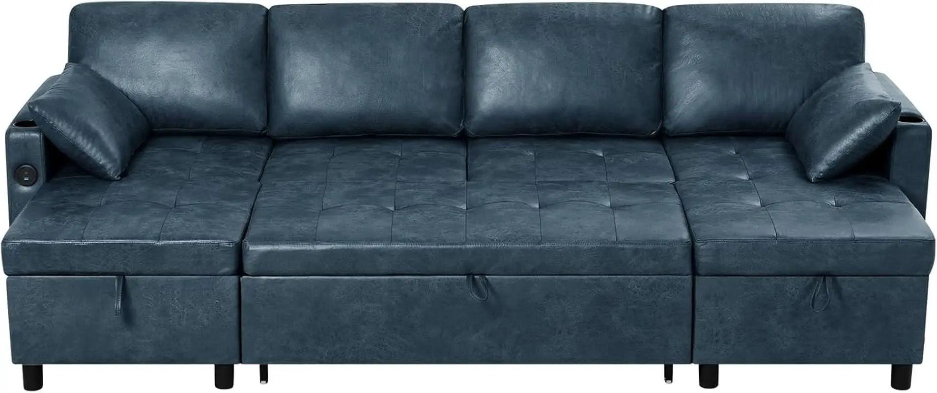 Blue Genuine Suede Leather 110Inch Sectional Sleeper from PriceLows™