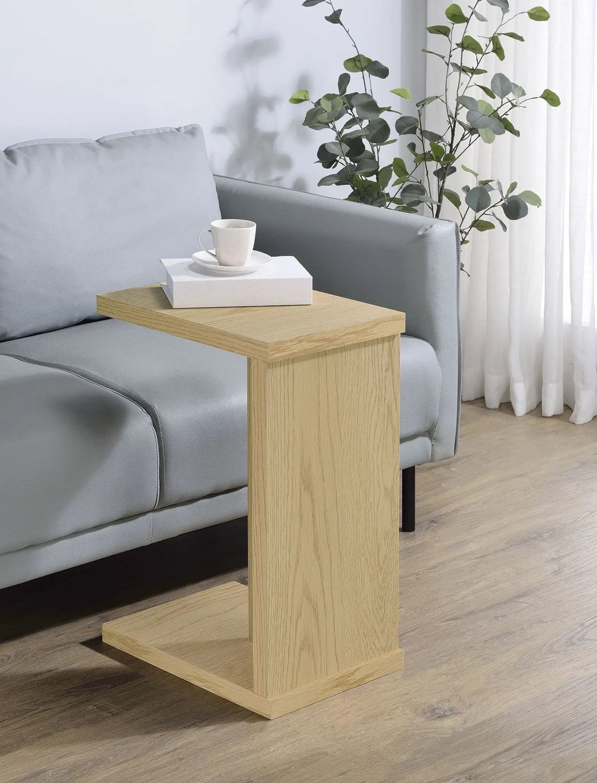 Clower Engineered Wood C-Shaped Sofa Side Table | 15.75 x 11.5 x 23.5 in | Engineered Wood & Veneer | Light Oak