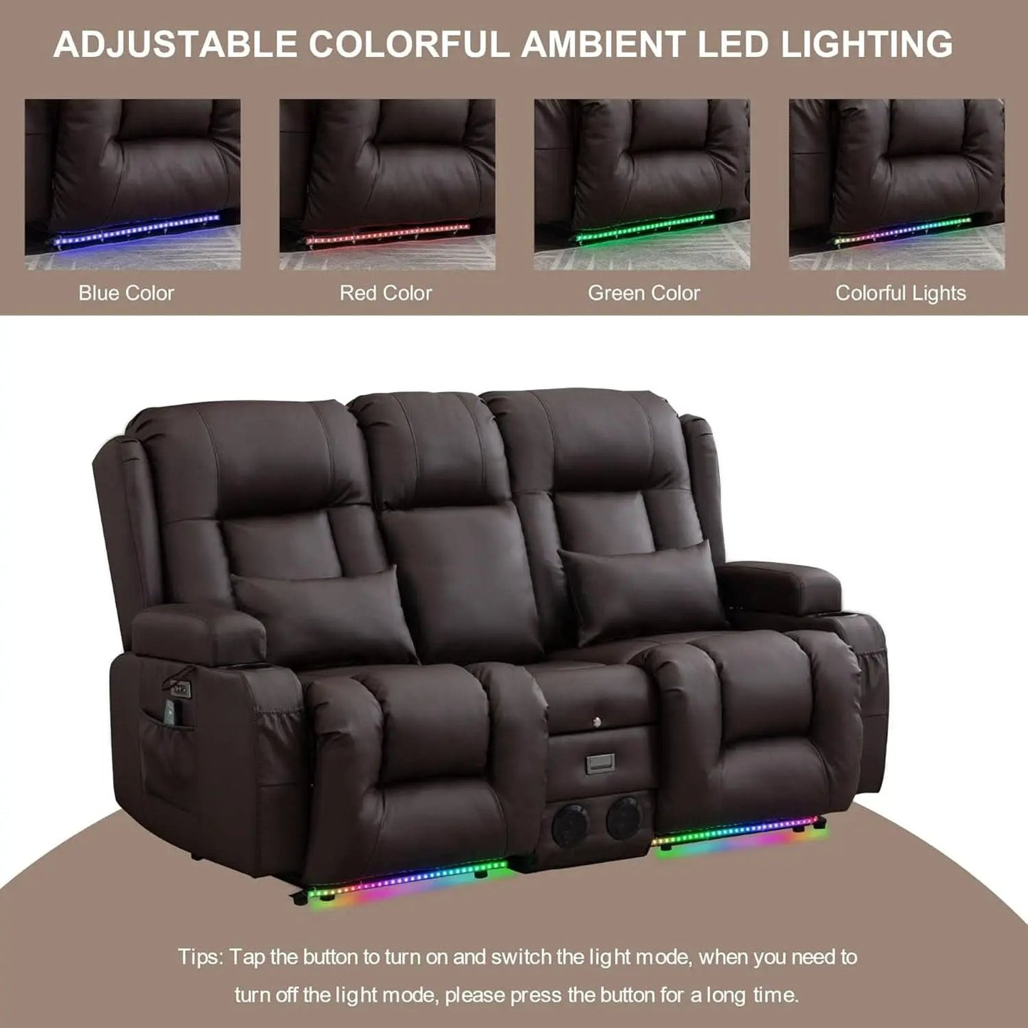 Power Loveseat Recliner Sofa With Massage And Heat Brown from PriceLows™
