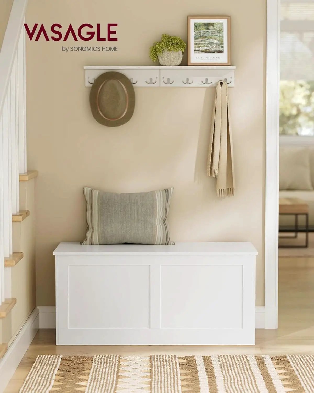 Cloud White Oversized Entryway Storage Bench Hinges from PriceLows™
