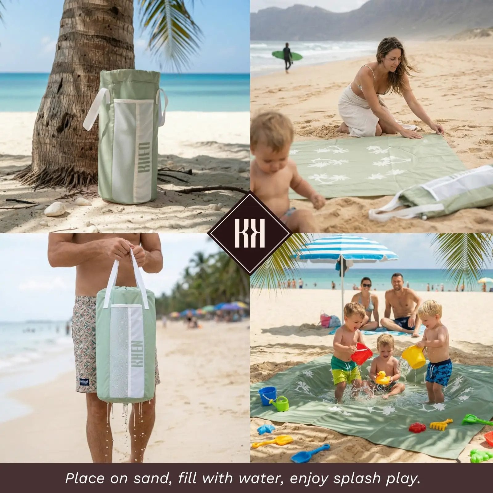 Baby Beach Splash Mat Green, 1 Piece, 78.74 x in Waterproof Polyester Portable Foldable from PriceLows™
