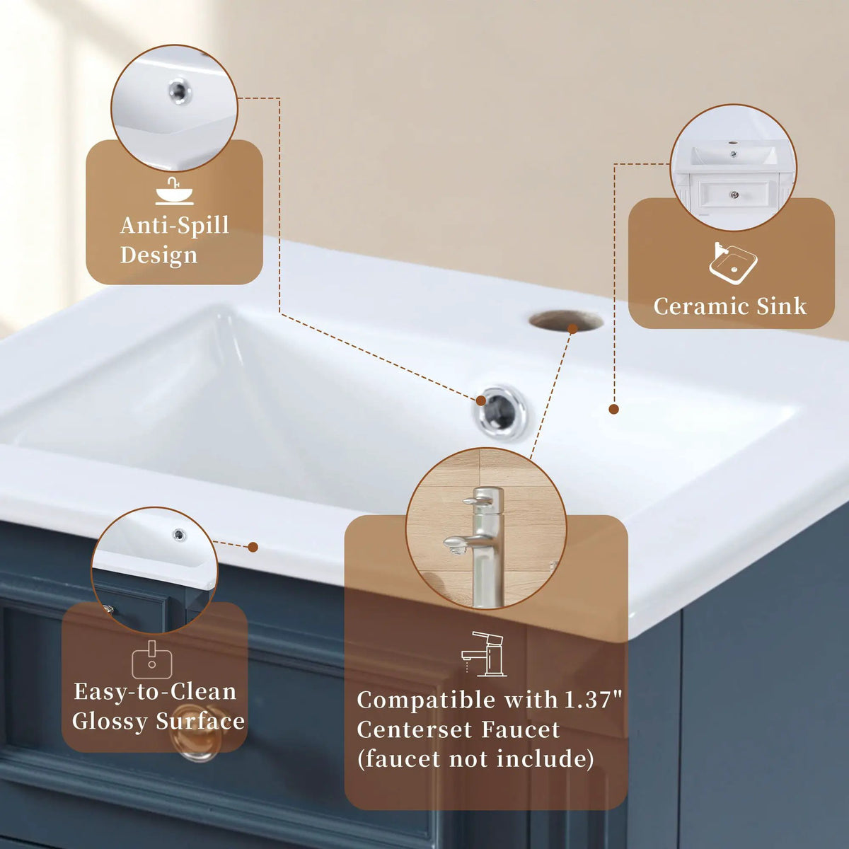Bathroom Vanity | Solid Wood | Integrated Sink | Soft Closing Doors