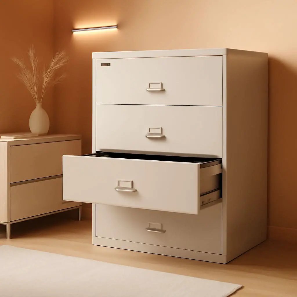 Lateral 4 Drawer Fire Safe File Cabinet With Lock 1 Hour Fire Rated Platinum from PriceLows™