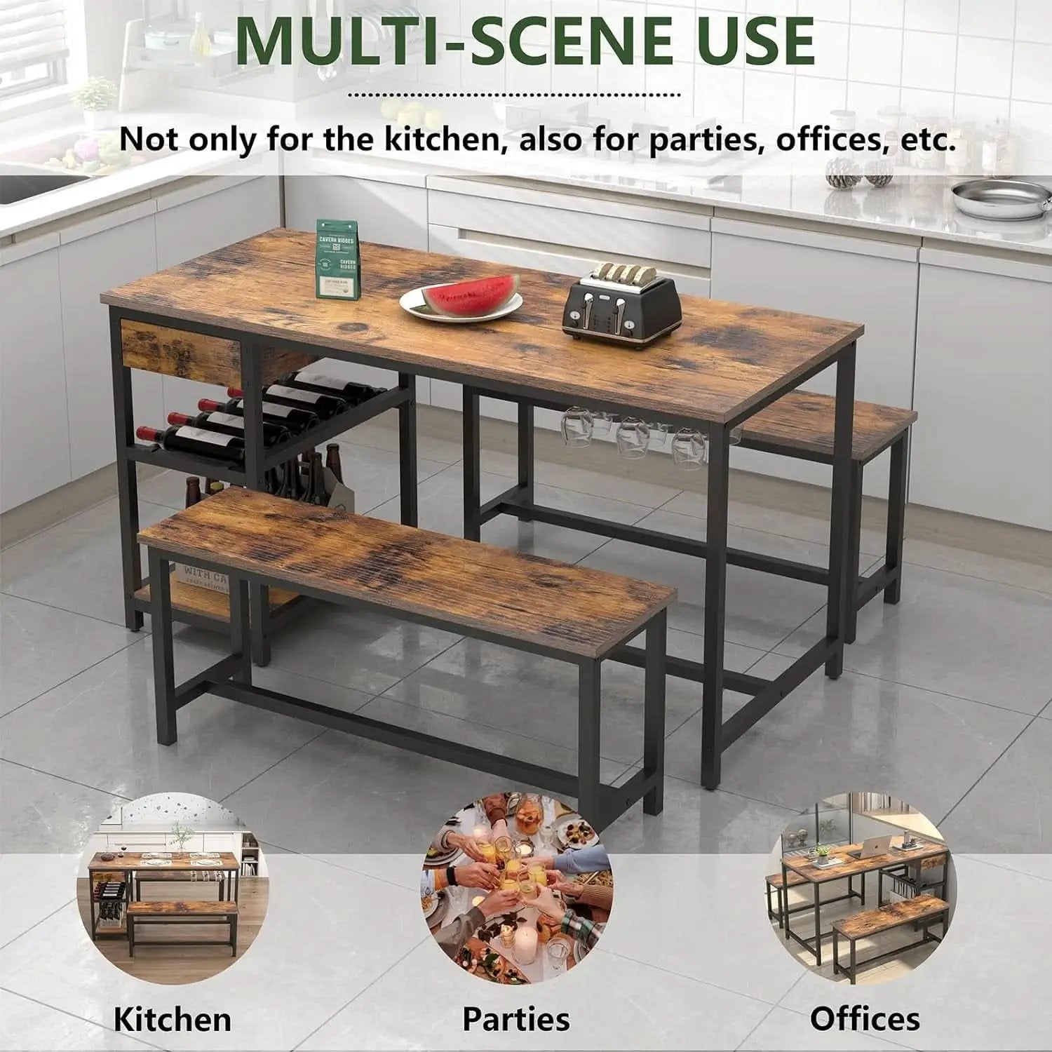Rustic Dining Table Set For 4 To 6 With Storage Drawer from PriceLows™