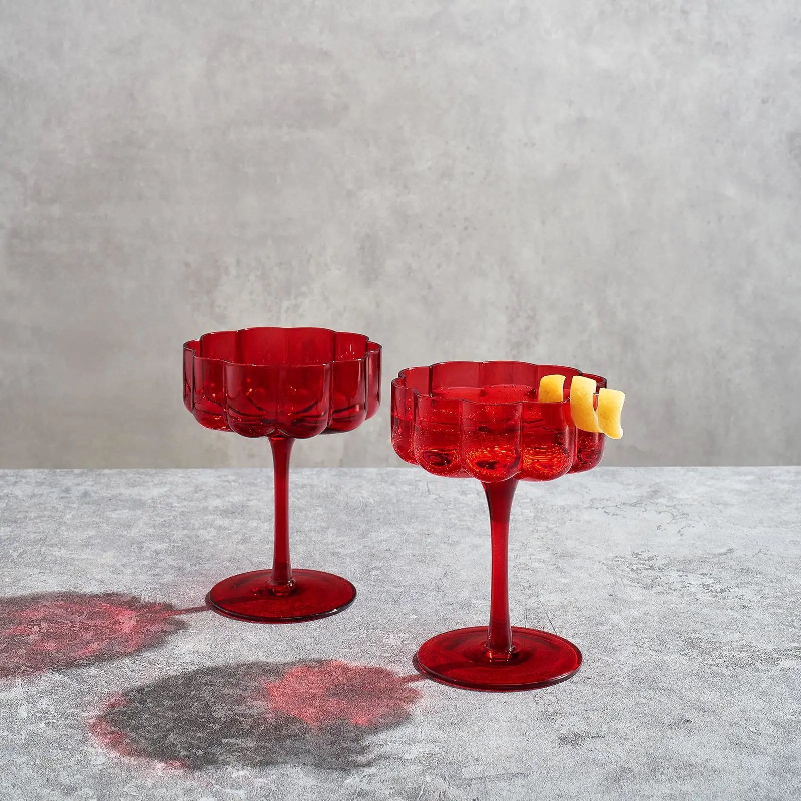 Flower Vintage Wavy Glass Coupes Martini, Champagne & Cocktail Coupes - Set of 2 from PriceLows™