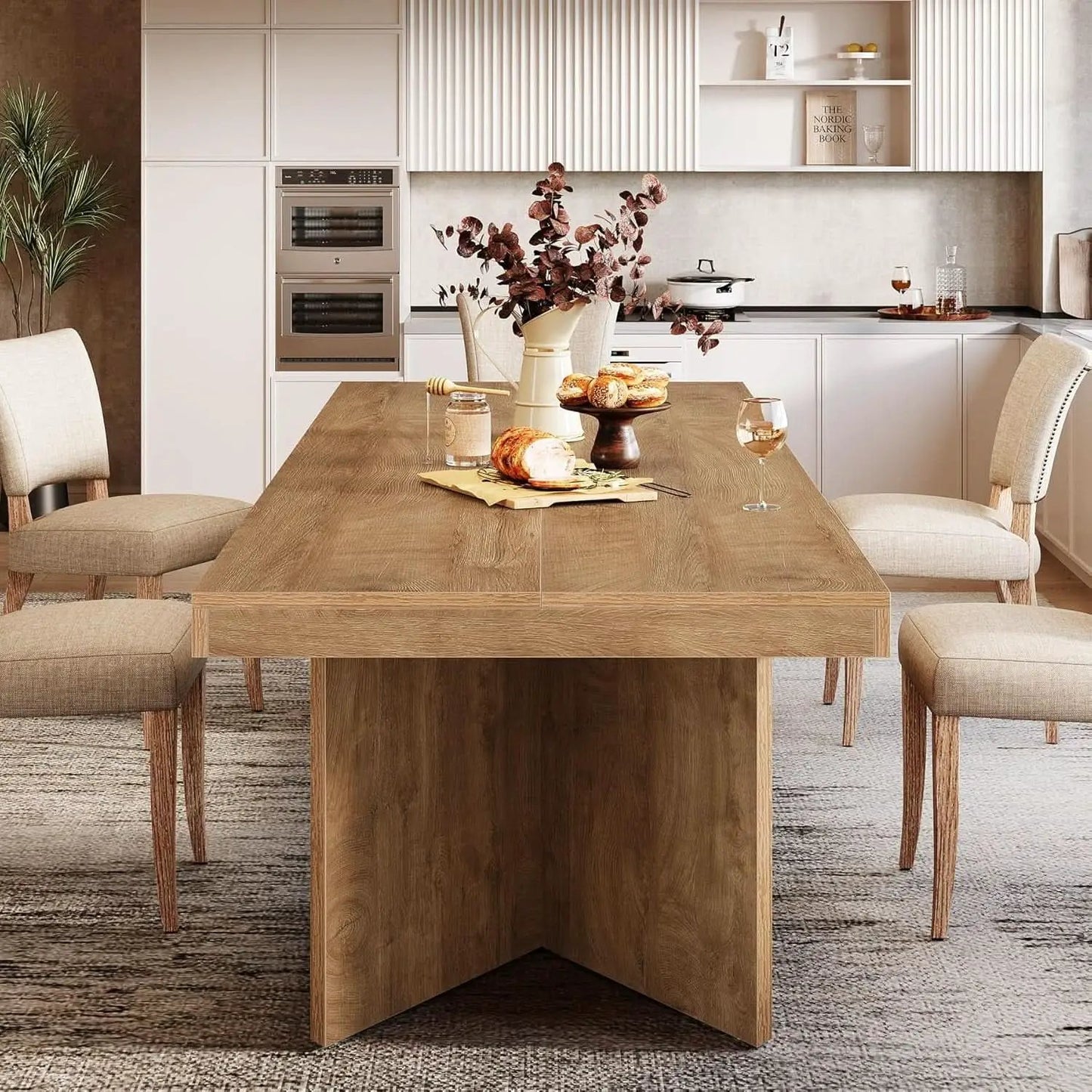 63 Inch Brown Farmhouse Dining Table Seats Four To Six from PriceLows™