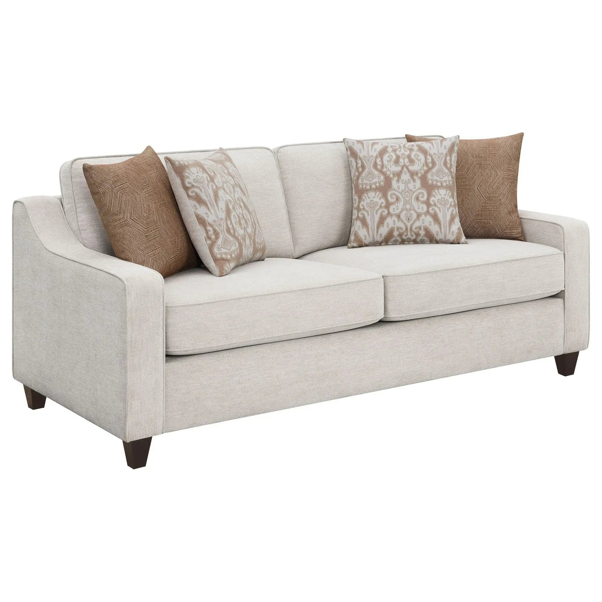 Christine Upholstered Sloped Arm Sofa | 79.75 x 36.25 x 36.25 in | Chenille & Copper | Beige