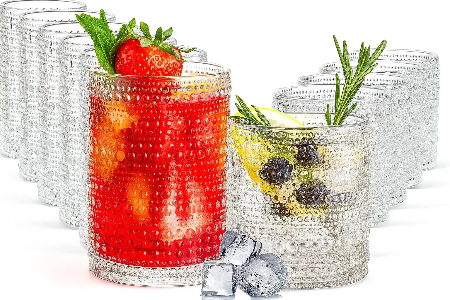 Khen Hobnail Drinking Glasses with Straws | Clear Colors | Set of 12 from PriceLows™