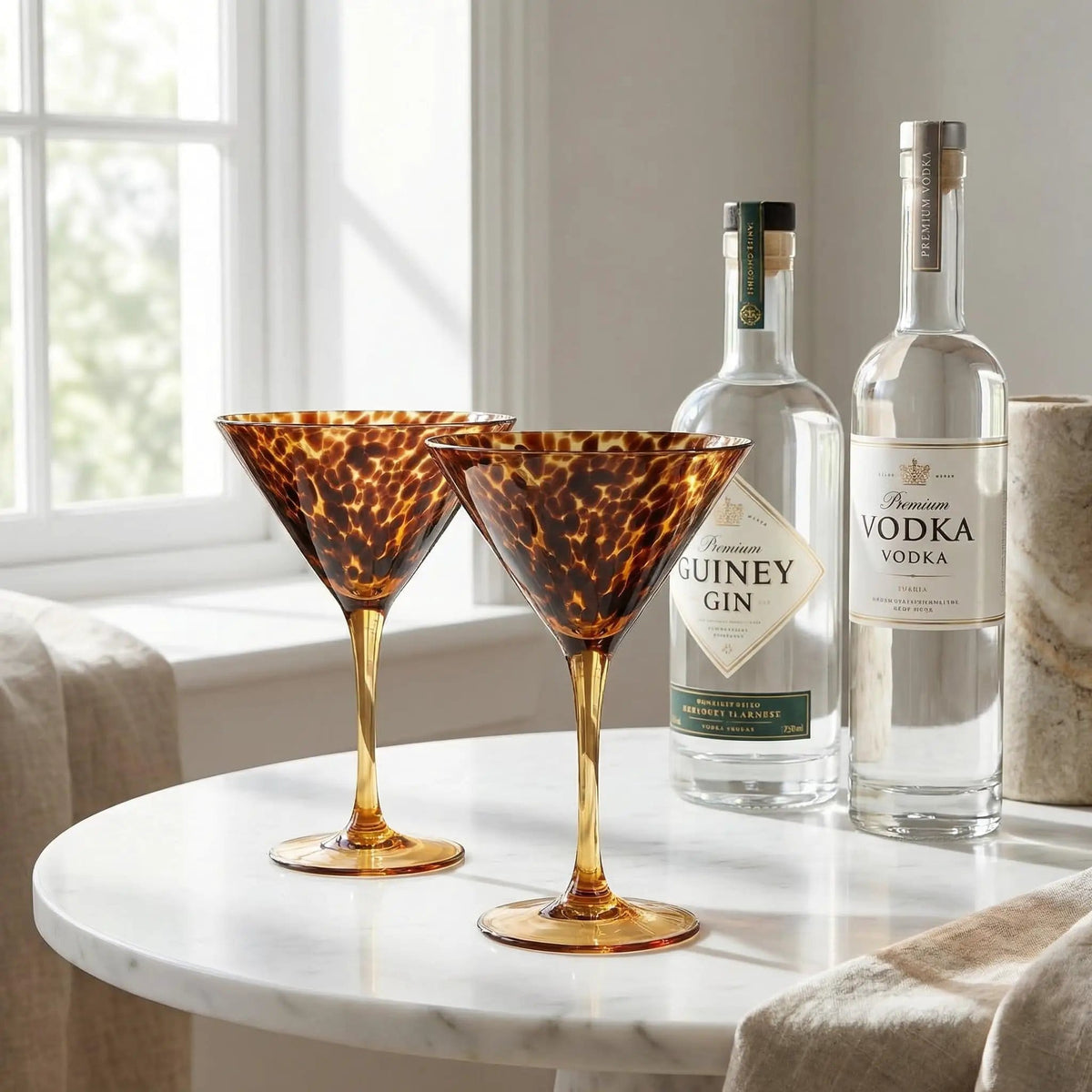 Tortoise Leopard Print Martini 9oz -, 7.1" Spotted Borosilicate Cocktail | 9 oz | Set of 2 | Glass