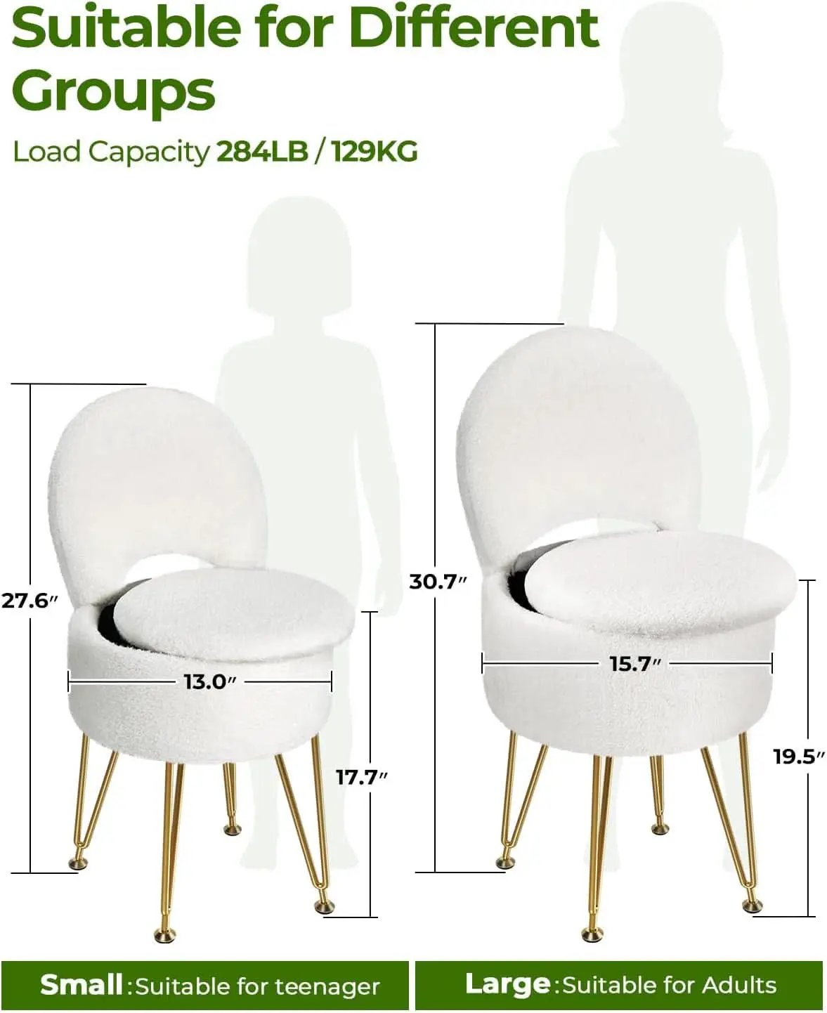 Classic Vanity Stool White 15InchesX15Inches Ottoman from PriceLows™