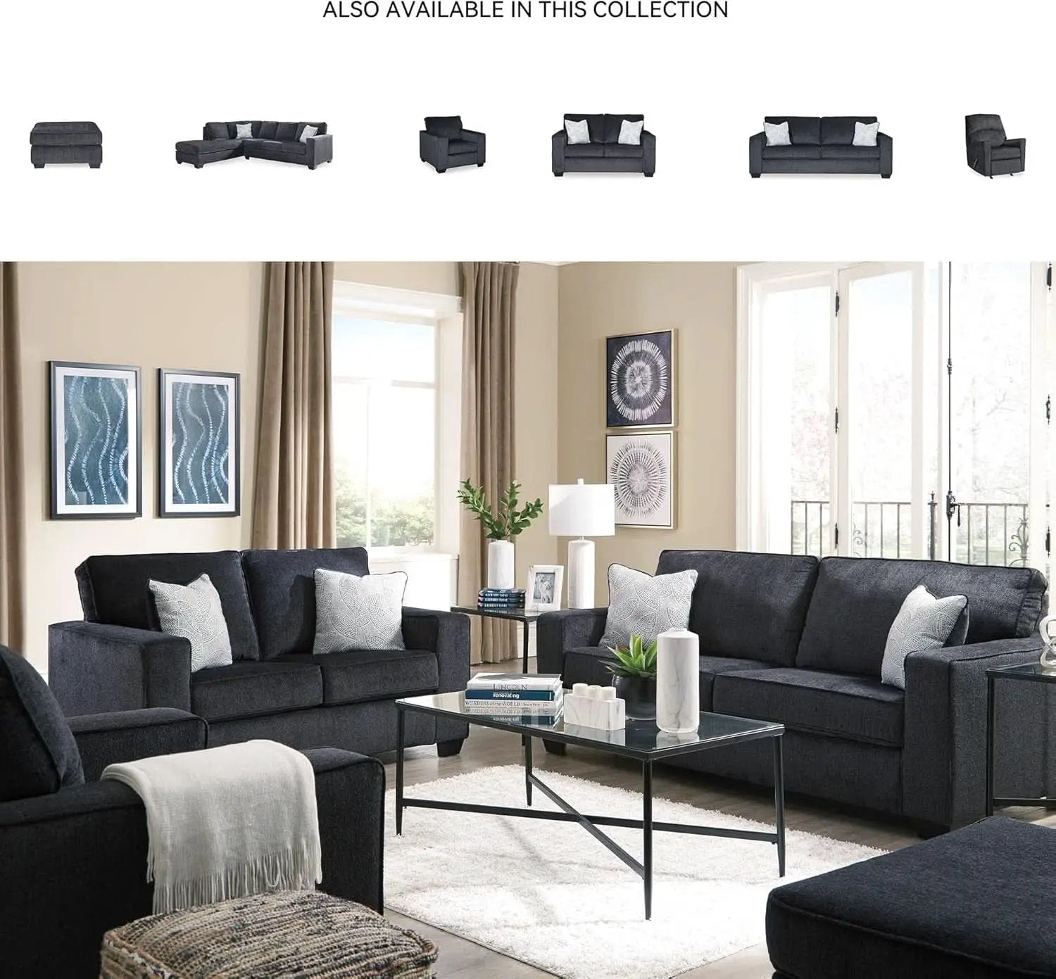 Queen Sleeper Sofa Dark Gray Upholstered ChenilleWeave from PriceLows™