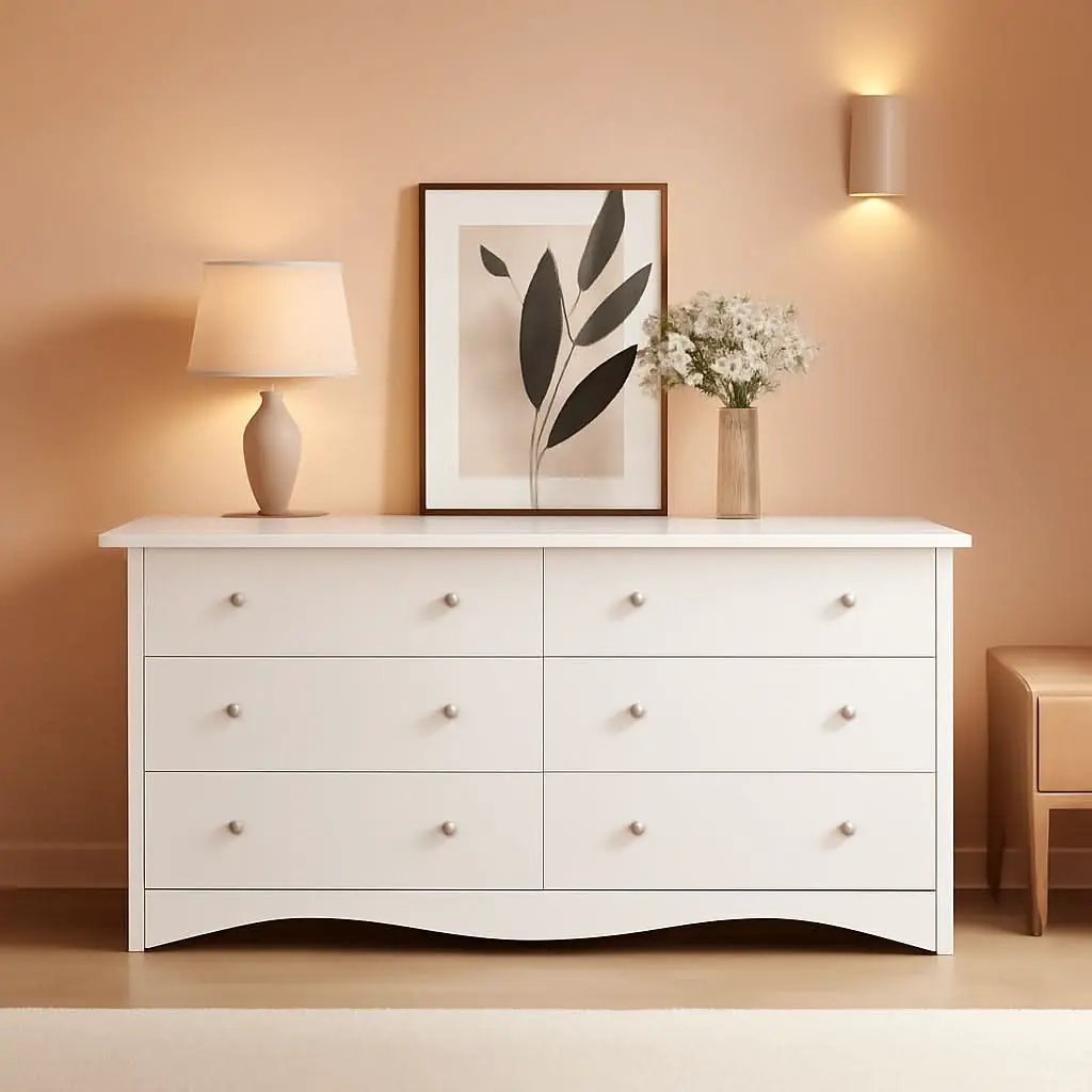 Eggshell WardrobeSystem Six Drawer Dresser With USB Type C Charging from PriceLows™