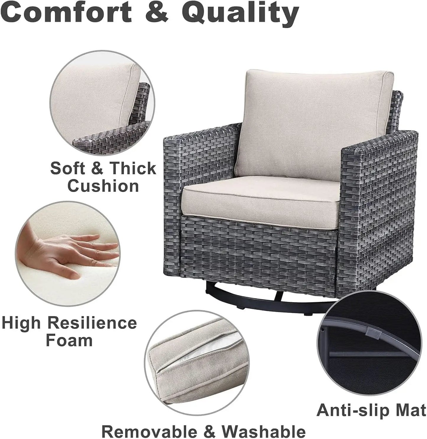Oversize Outdoor Wicker Patio Sofa Set With Swivel Chairs from PriceLows™