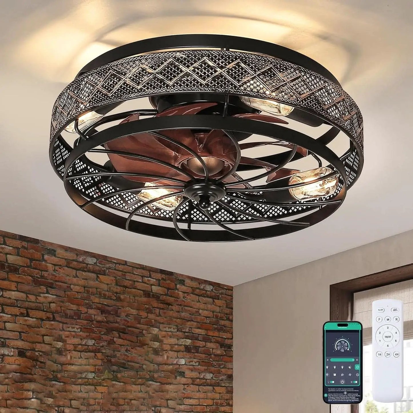 18 Inch Industrial Caged Ceiling Fan With Light Remote from PriceLows™