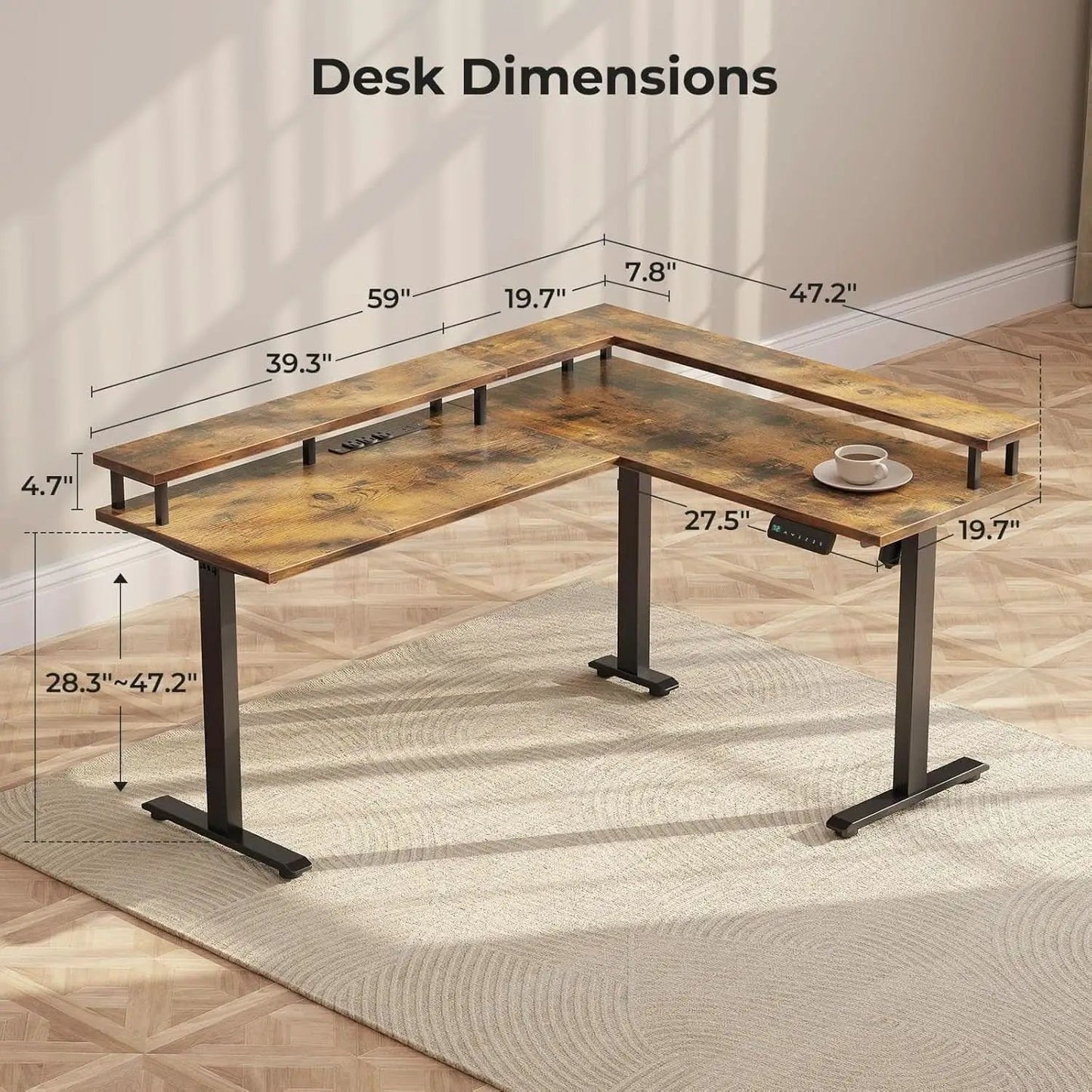 Electric L Shaped Standing Desk 59 Inch Height Adjustable from PriceLows™