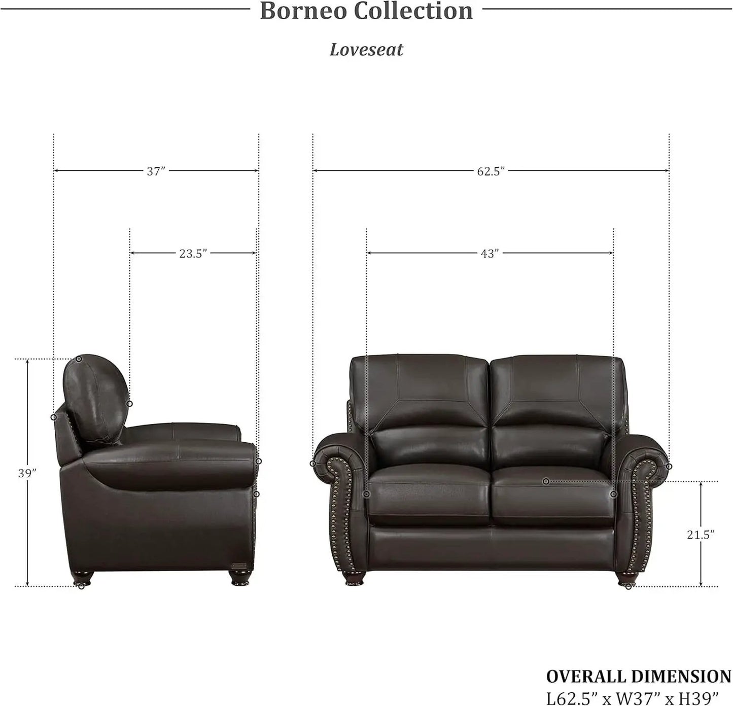 Dark Brown Top Grain Leather Sofa Set With Loveseat from PriceLows™