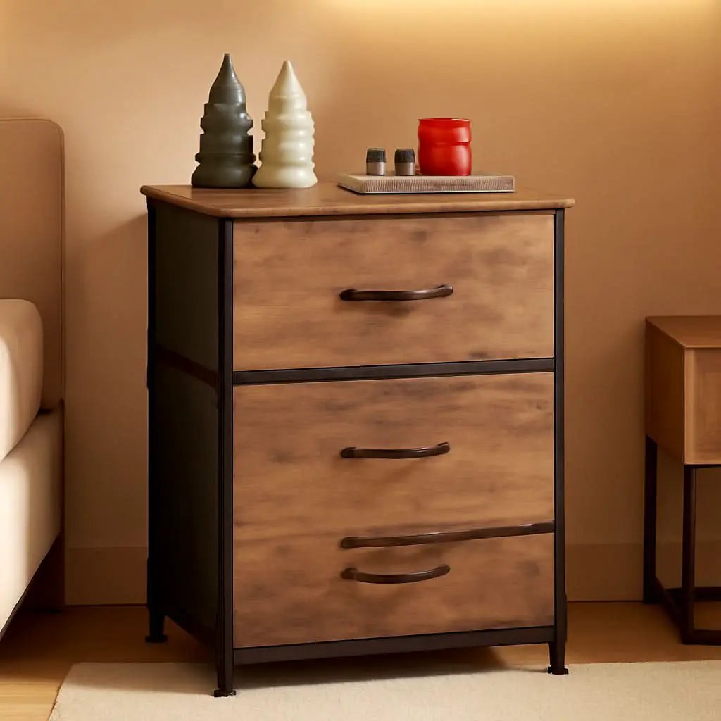 Dresser With 3 Drawers Rustic Brown Wood Grain Finish from PriceLows™