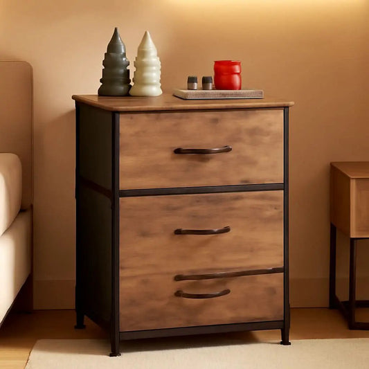 Dresser With 3 Drawers Rustic Brown Wood Grain Finish from PriceLows™