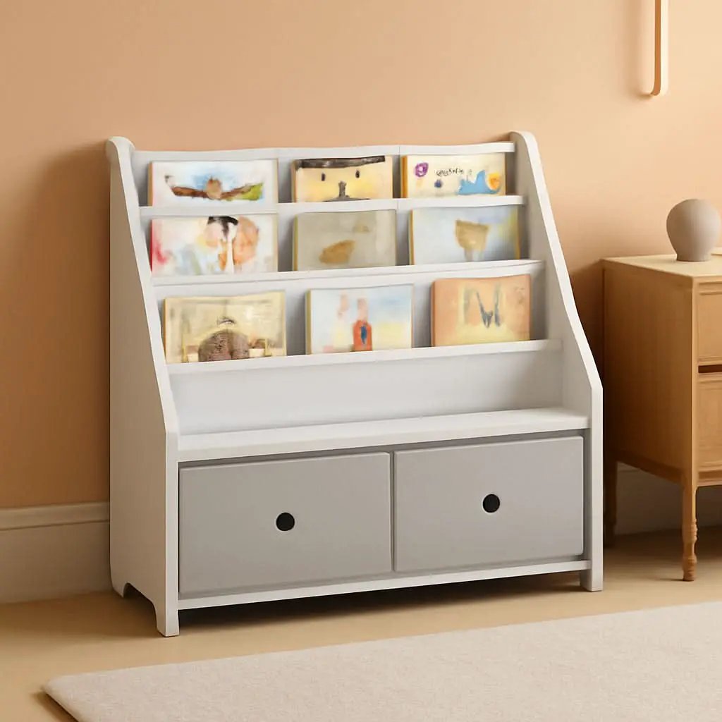 Kids Bookshelf And Toy Storage 4 Tier Book Rack White Gray from PriceLows™