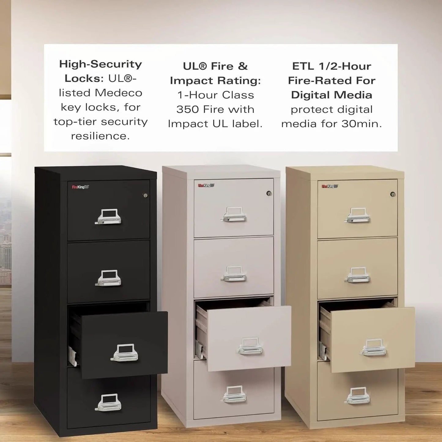 Vertical 4 Drawer Fire Rated File Cabinet Parchment Key Lock from PriceLows™