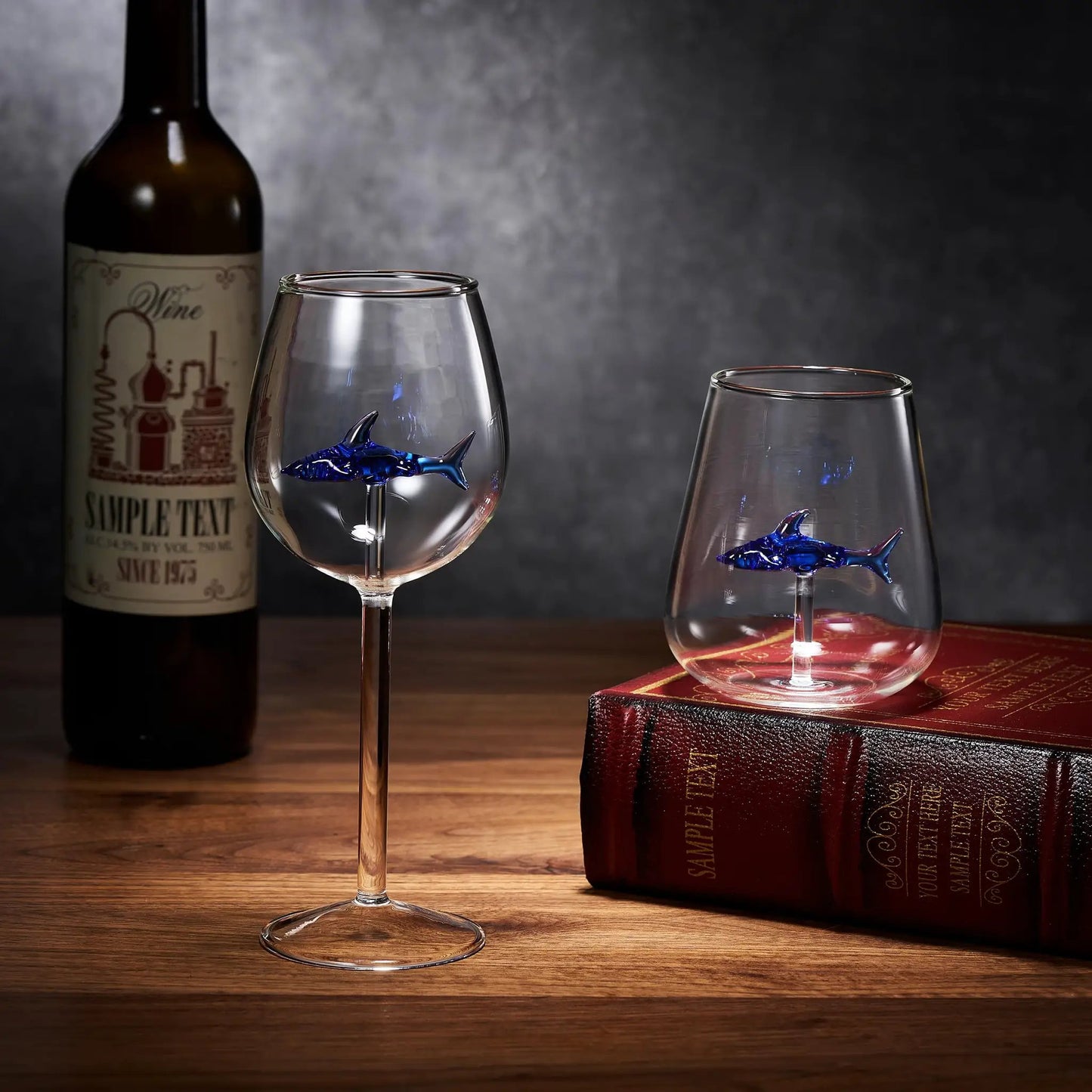 Handcrafted Stemless Shark Wine Glass - Personalized Set of 2 from PriceLows™