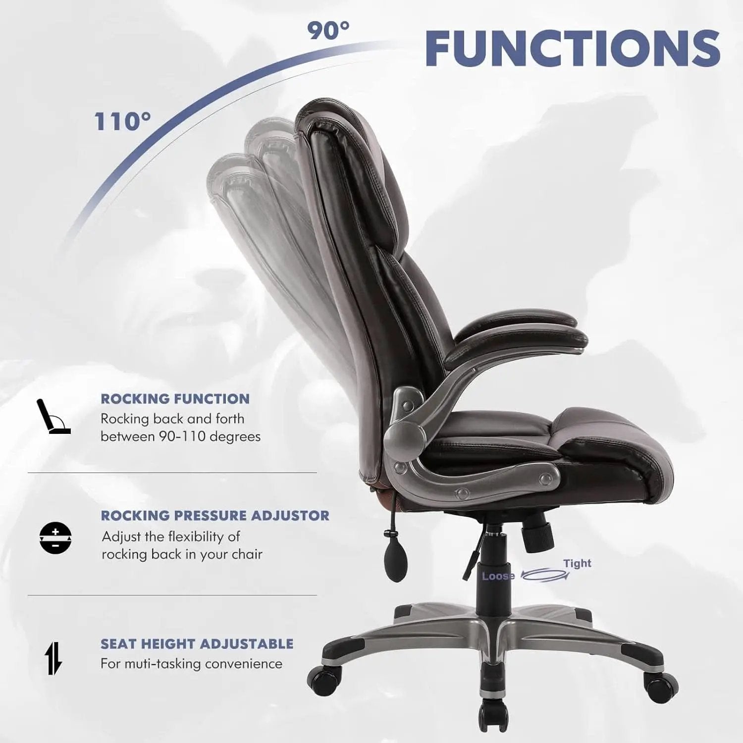 Two Brown Leather Executive Office Chairs Set With Adjustable Rolling from PriceLows™