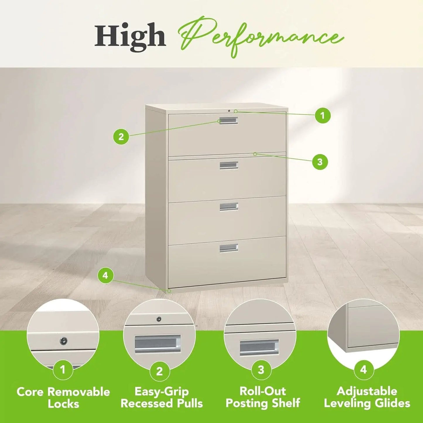 4 Drawer Lateral File Cabinet With Lock Light Gray from PriceLows™