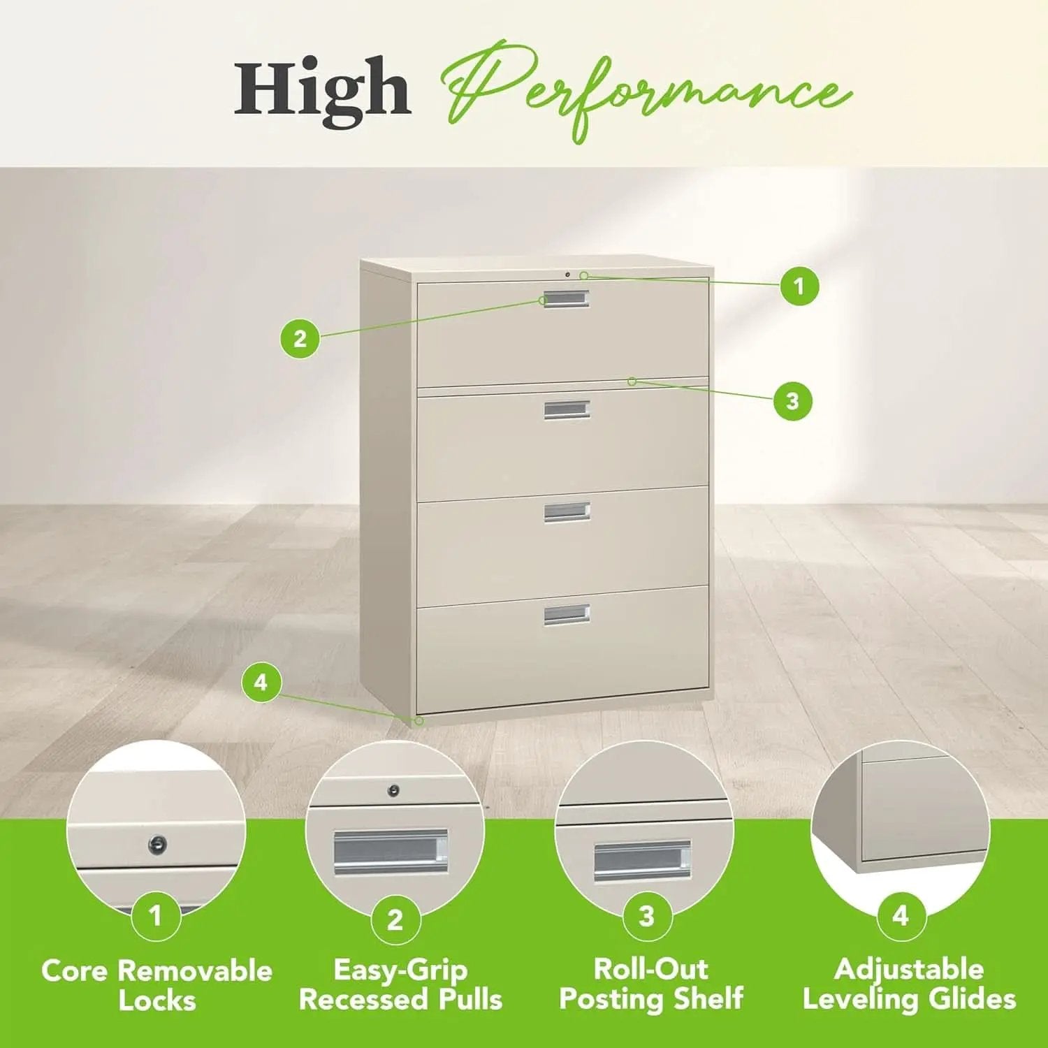 4 Drawer Lateral File Cabinet With Lock Light Gray from PriceLows™