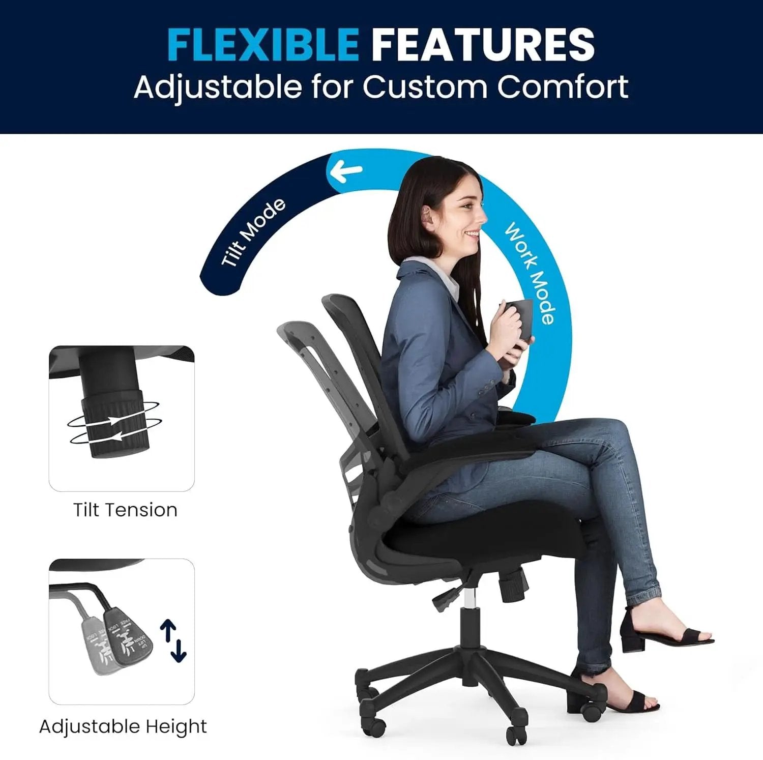 Mid Back Ergonomic Office Chair With Adjustable Height from PriceLows™