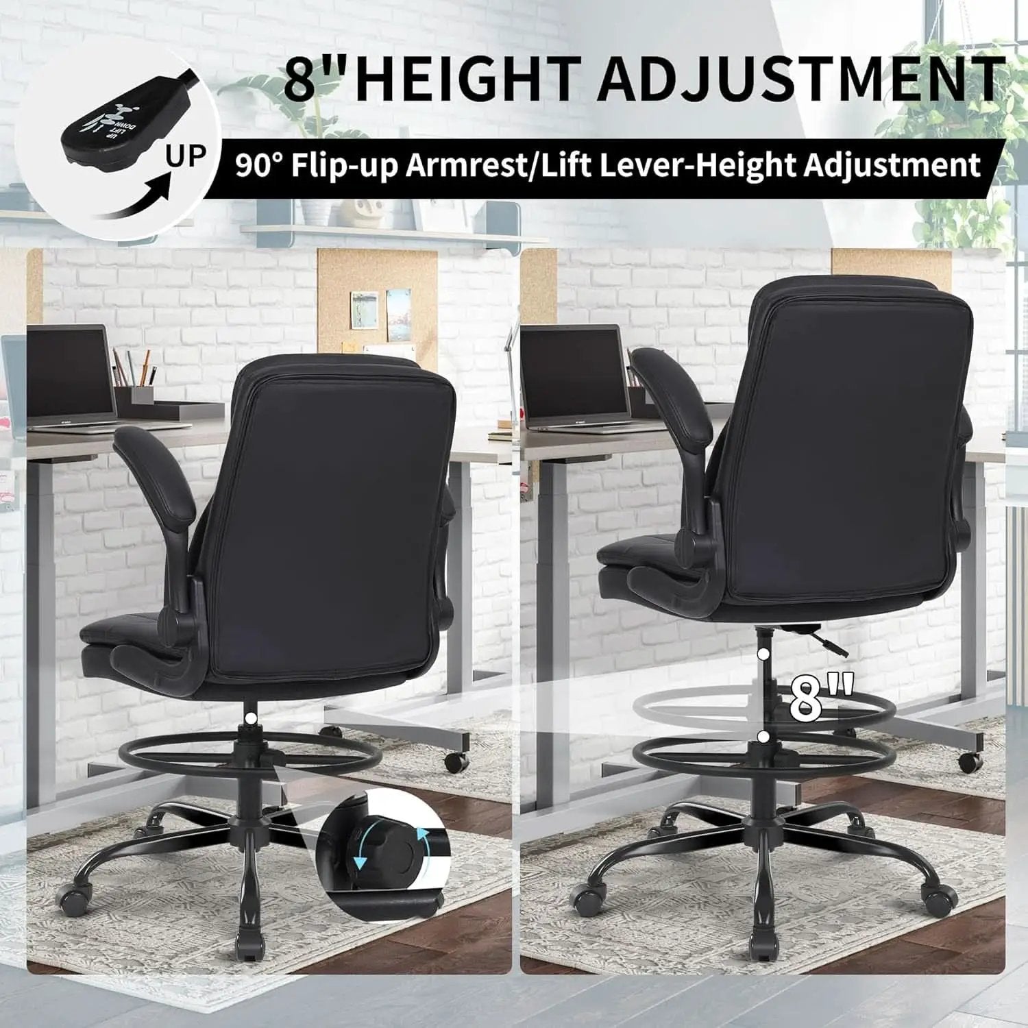 Adjustable Height Leather Drafting Chair For Standing Desk from PriceLows™