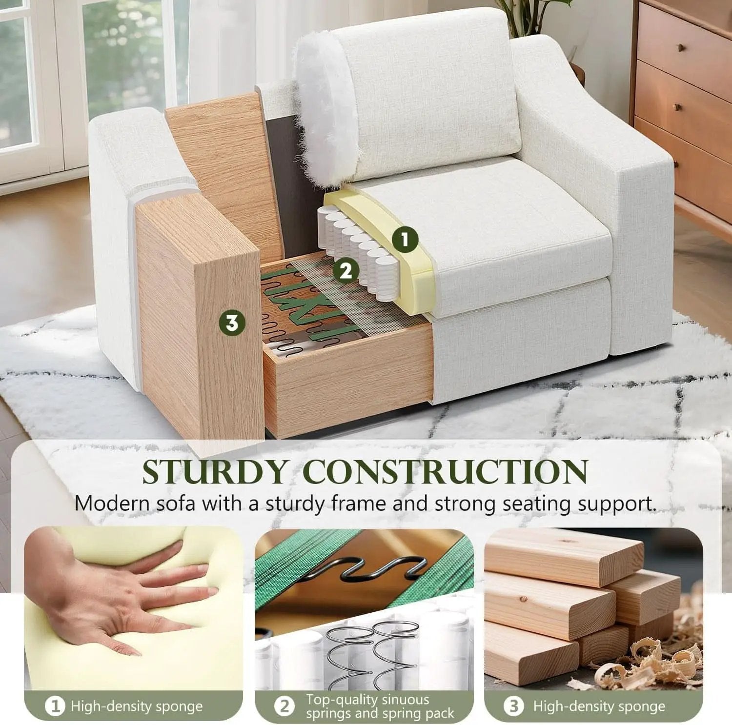 47 Inch Wide Ivory Upholstered Contemporary Armchair from PriceLows™