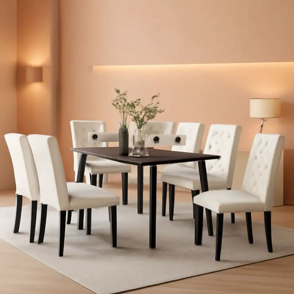 Dining Chairs Set of 6 White Leather Seat Solid Wood Legs from PriceLows™