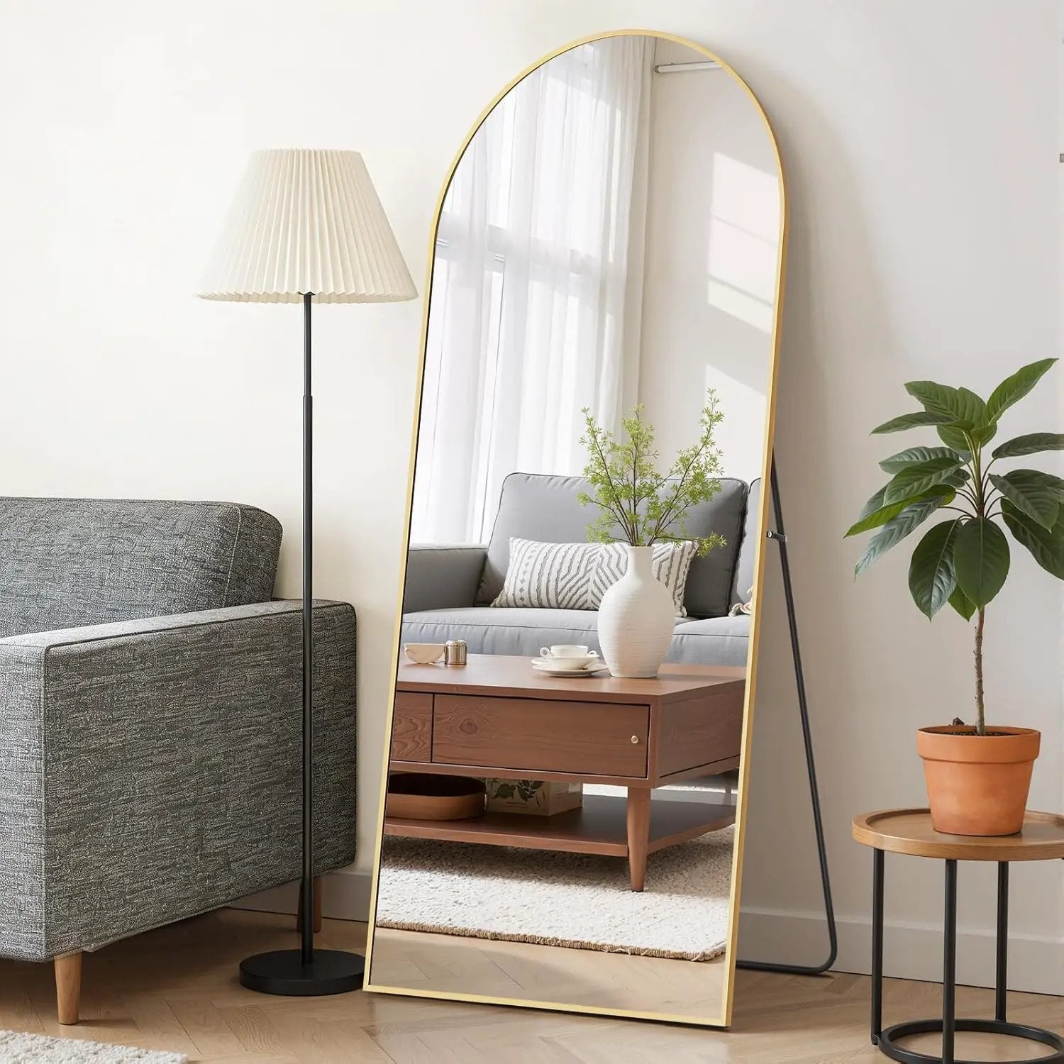 Mirror Full Length 64"X21" Full Body Floor Mirror with Stand, Shatterproof Glass, Aluminum Alloy Frame, Free Standing Wall Mounted or Leaning Arched Mirrors for Bedroom Living Room Entryway from PriceLows™