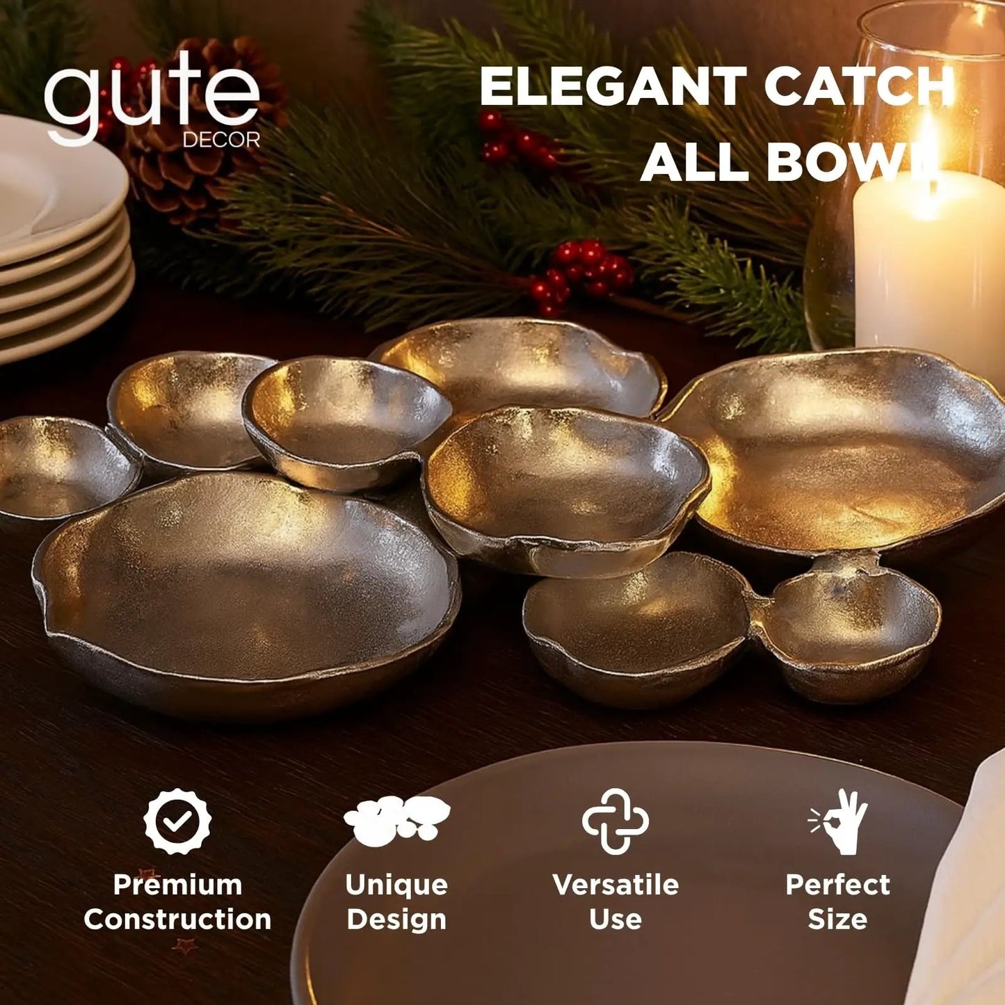 Cluster Decorative Bowls, Bright Silver Brass - Decoration, Snack Tray Bowl from PriceLows™