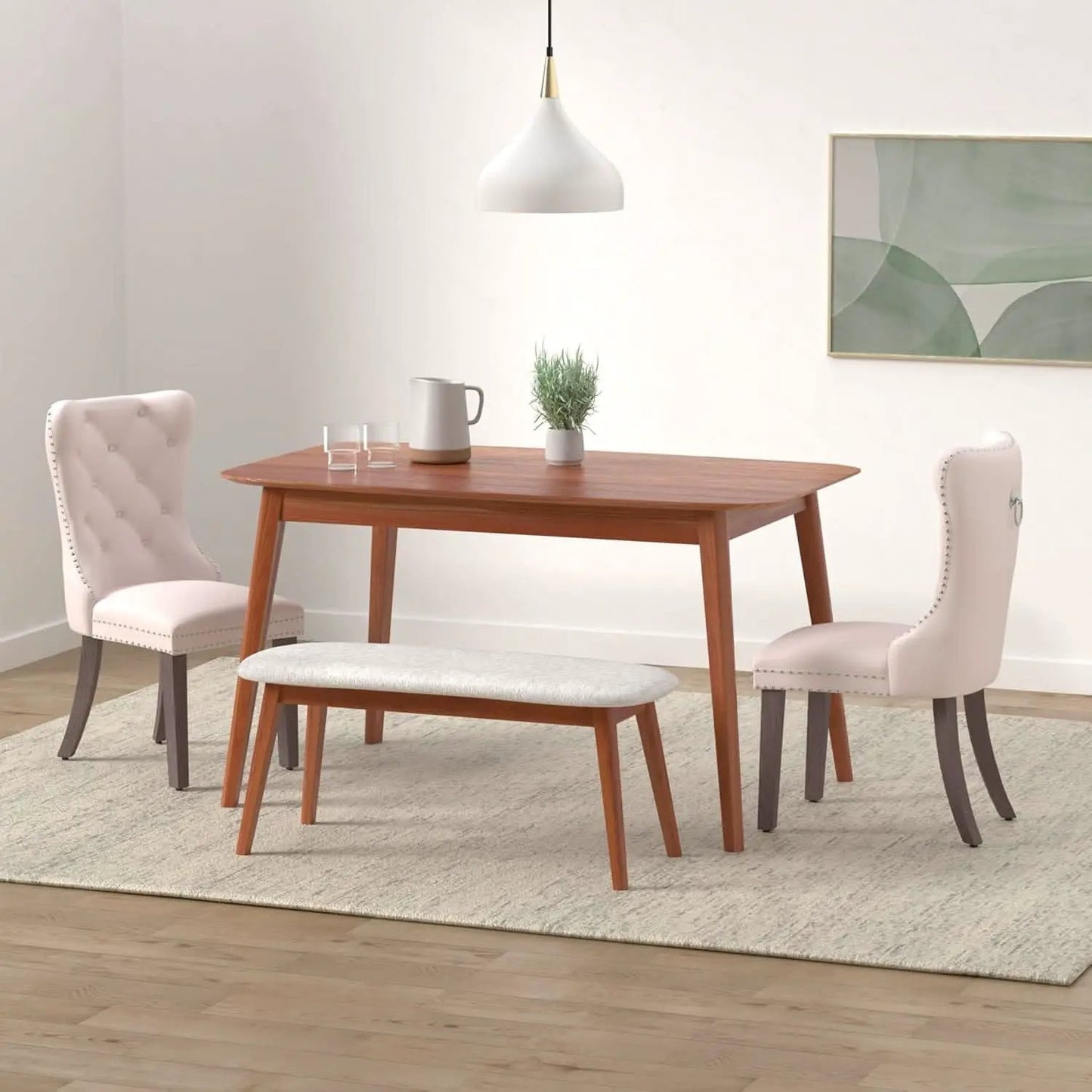 Beige Velvet Tufted Dining Chairs With Nailhead Trim Set Of 6 from PriceLows™