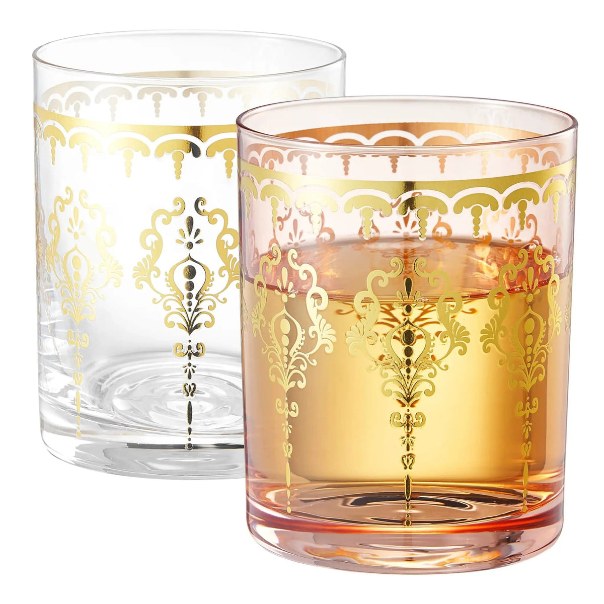 Moroccan Whiskey & Cocktail Glass Pink & Clear | Set of 2 | Glass | Tumbler