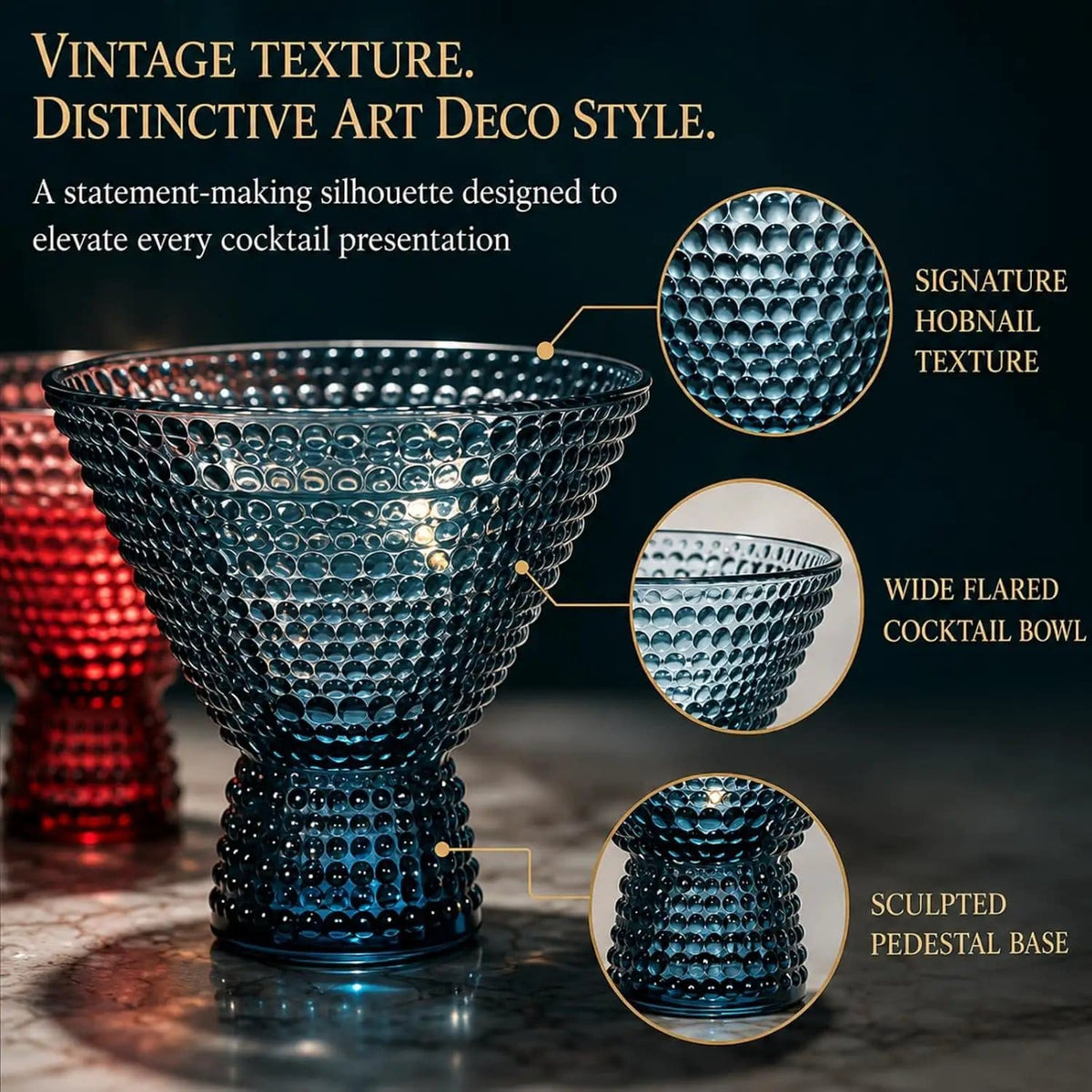 Tonal Hobnail Martini Cocktail Glassware | 8 oz | Set of 6 | Entertaining