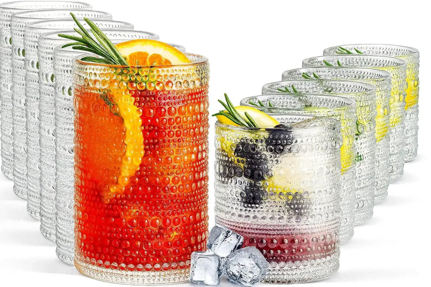 Khen Hobnail Drinking Glasses with Straws | Clear Colors | Set of 12 from PriceLows™