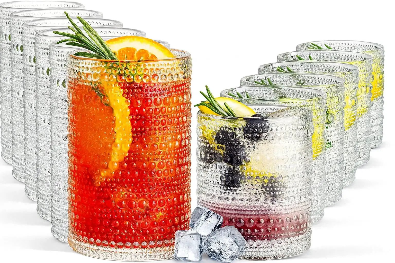 Khen Hobnail Drinking Glasses with Straws | Clear Colors | Set of 12 from PriceLows™