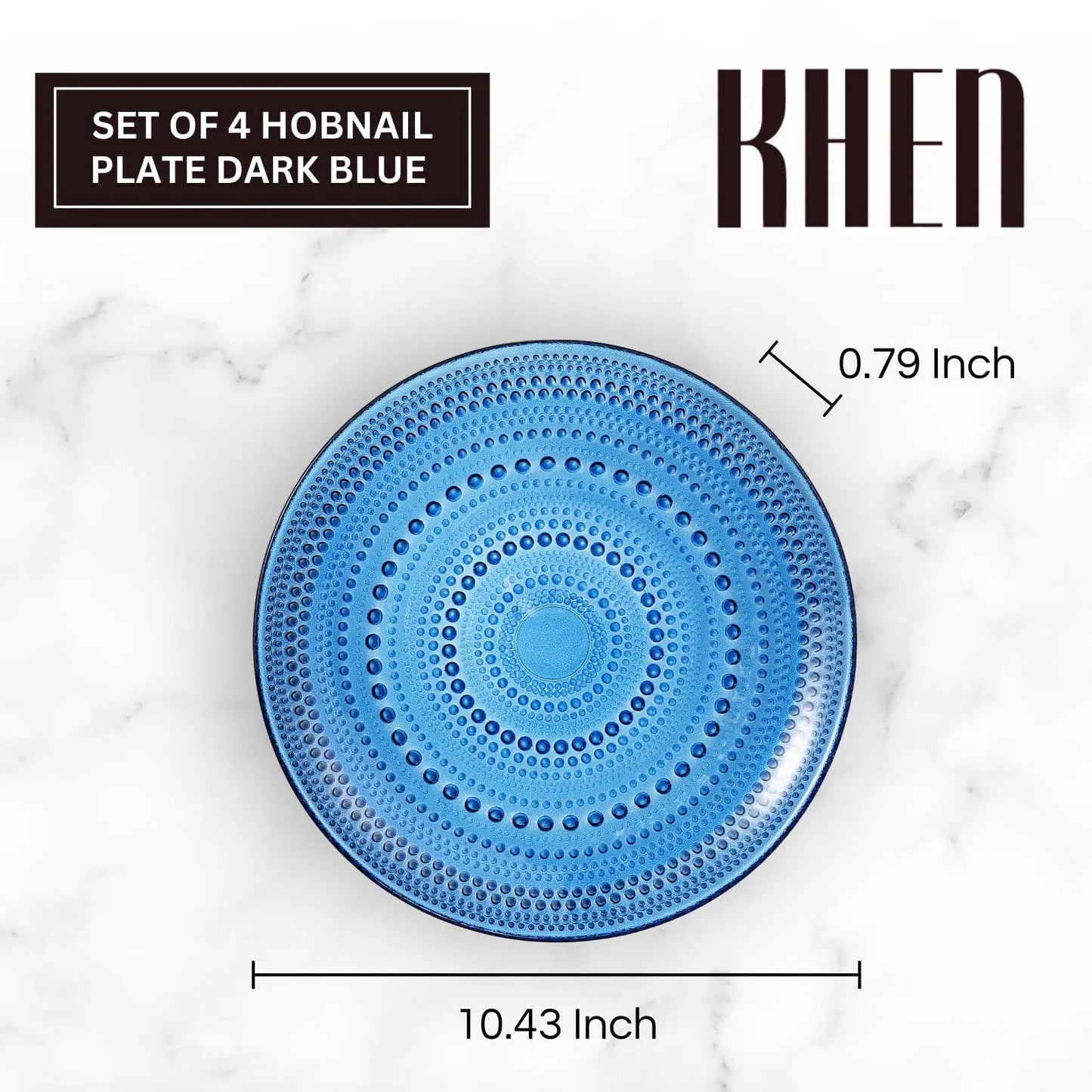 Glass Hobnail Dinner or Charger Plates | Set of 4 | Dark Blue from PriceLows™