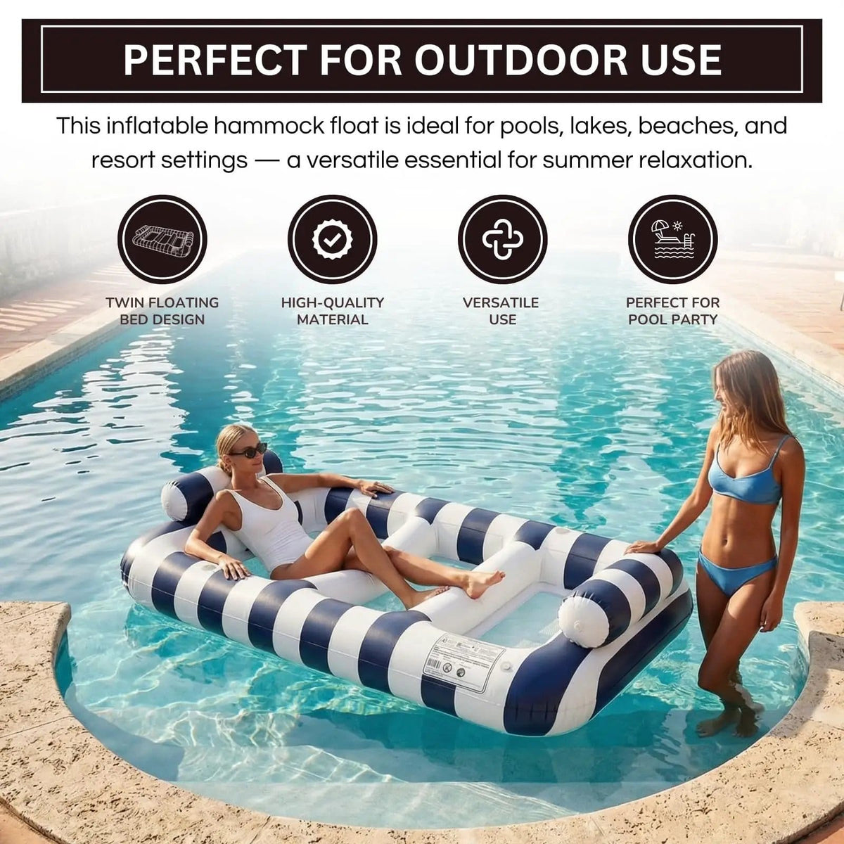 Navy Blue Twin Hammock Pool Float | Pool Lounger | Home Decor | Gift Ready