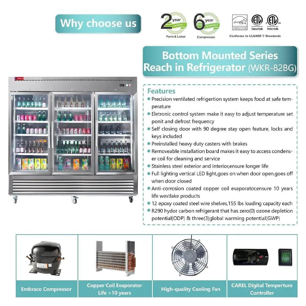 82 Inch Commercial Stainless Steel Upright Display 3 Section Merchandiser | 82 Inch | Stainless Steel | Refrigerator
